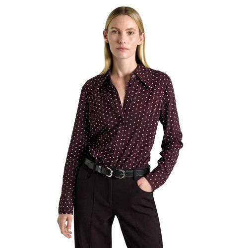 Cue Plum Polka Dot Collared Shirt